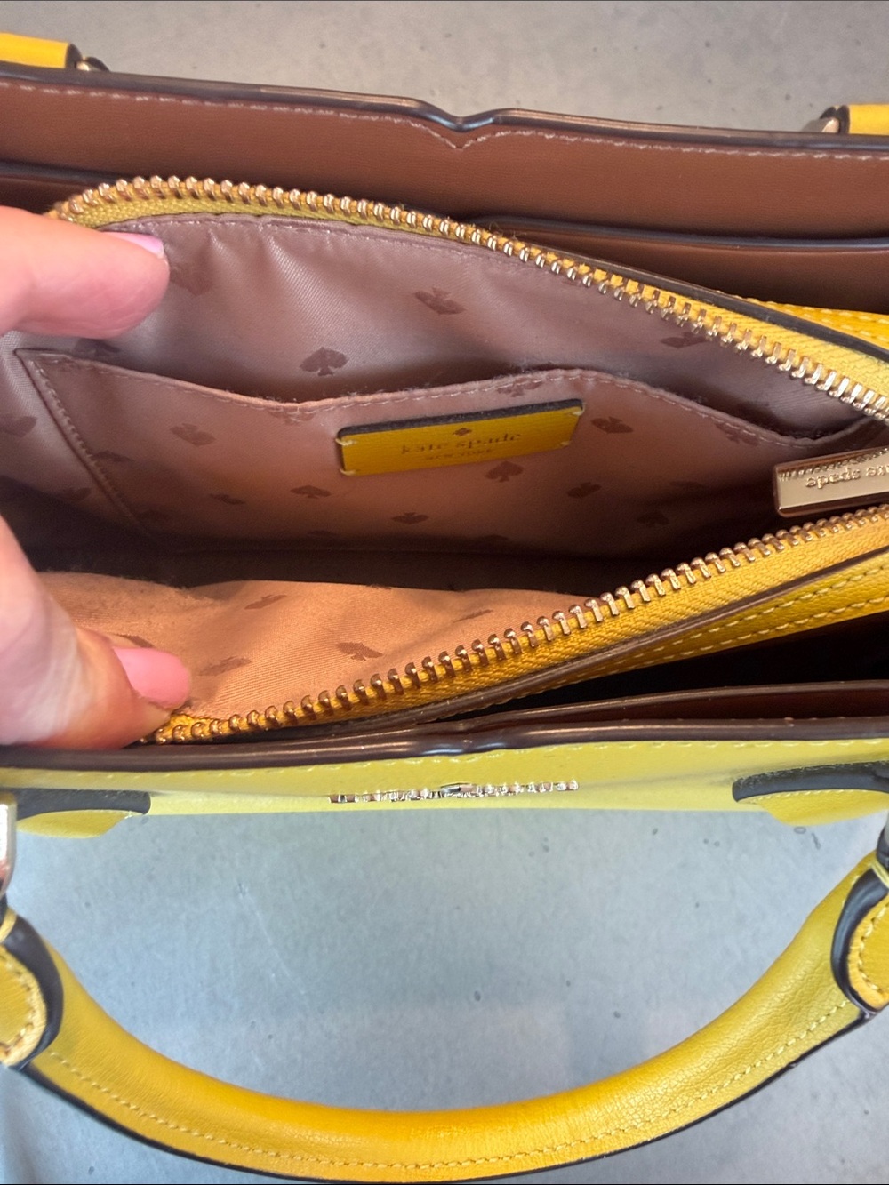 Kate Spade Tippy Small Triple Compartment Grain Leather Satchel In Chartreuse - Picture 9 of 13